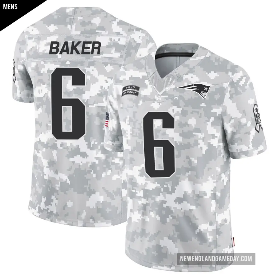 Men's New England Patriots ＃6 Javon Baker Arctic Camo Limited 2024 Salute to Service Jersey