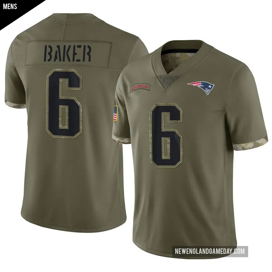 Men's New England Patriots ＃6 Javon Baker Olive Limited 2022 Salute To Service Jersey