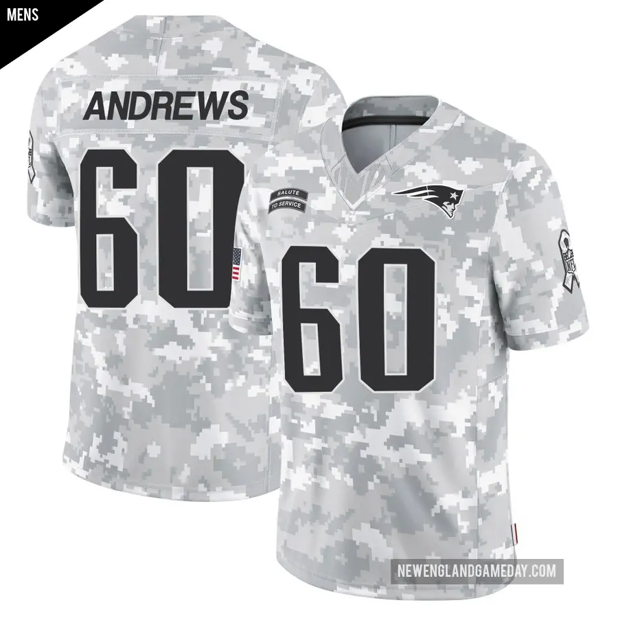 Men's New England Patriots ＃60 David Andrews Arctic Camo Limited 2024 Salute to Service Jersey