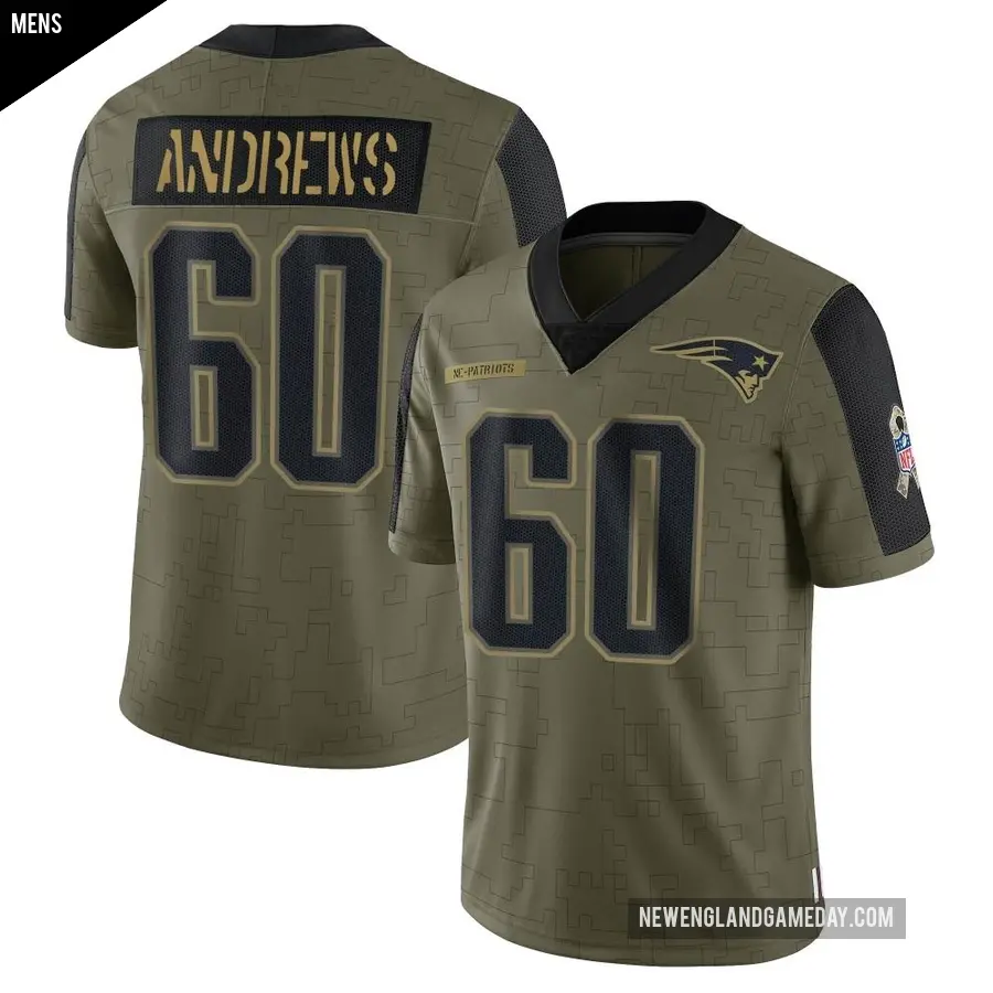 Men's New England Patriots ＃60 David Andrews Olive Limited 2021 Salute To Service Jersey