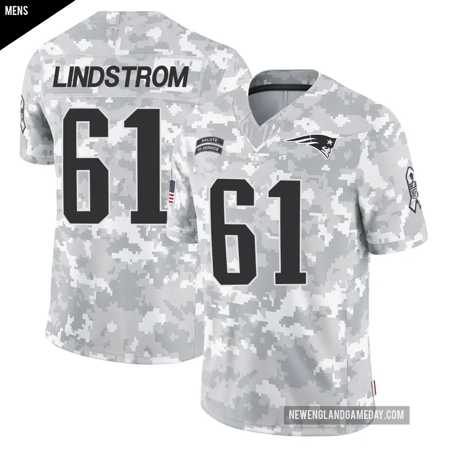Men's New England Patriots ＃61 Alec Lindstrom Arctic Camo Limited 2024 Salute to Service Jersey