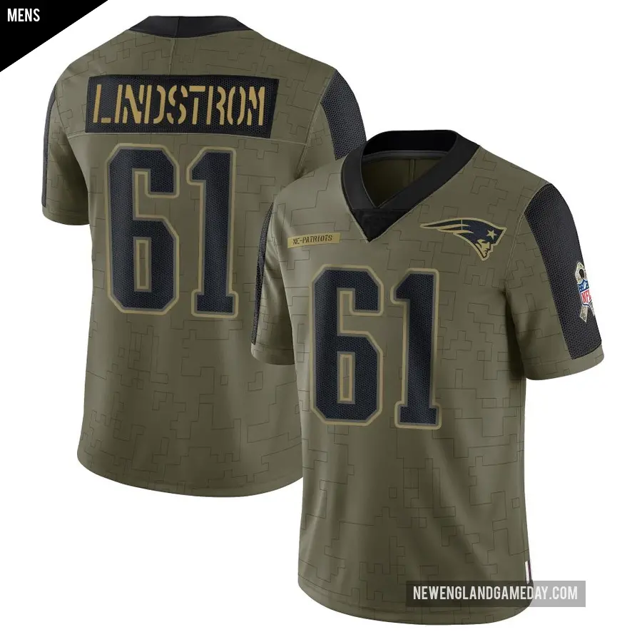 Men's New England Patriots ＃61 Alec Lindstrom Olive Limited 2021 Salute To Service Jersey