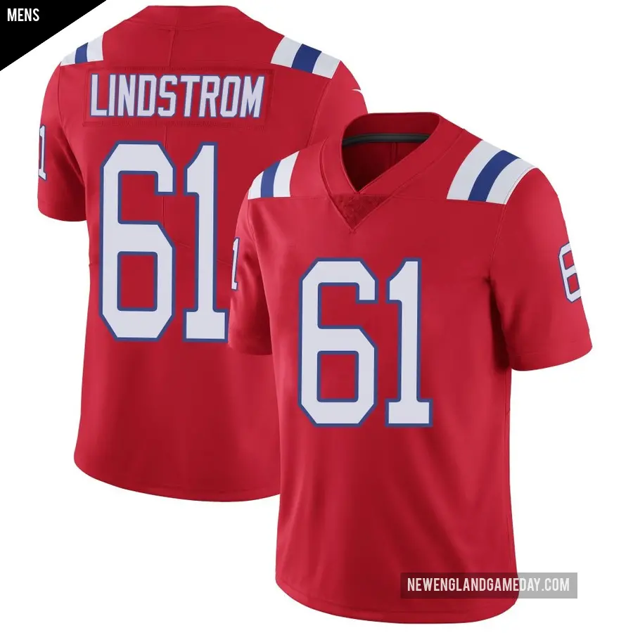Men's New England Patriots ＃61 Alec Lindstrom Red Limited Vapor Untouchable Alternate Jersey