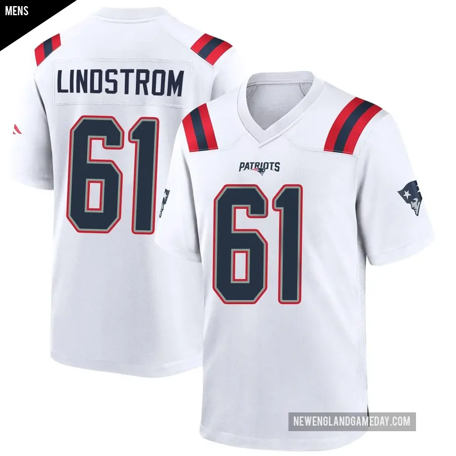 Men's New England Patriots ＃61 Alec Lindstrom White Game Jersey