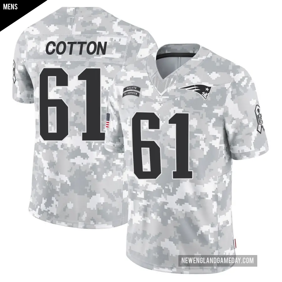 Men's New England Patriots ＃61 Lester Cotton Arctic Camo Limited 2024 Salute to Service Jersey