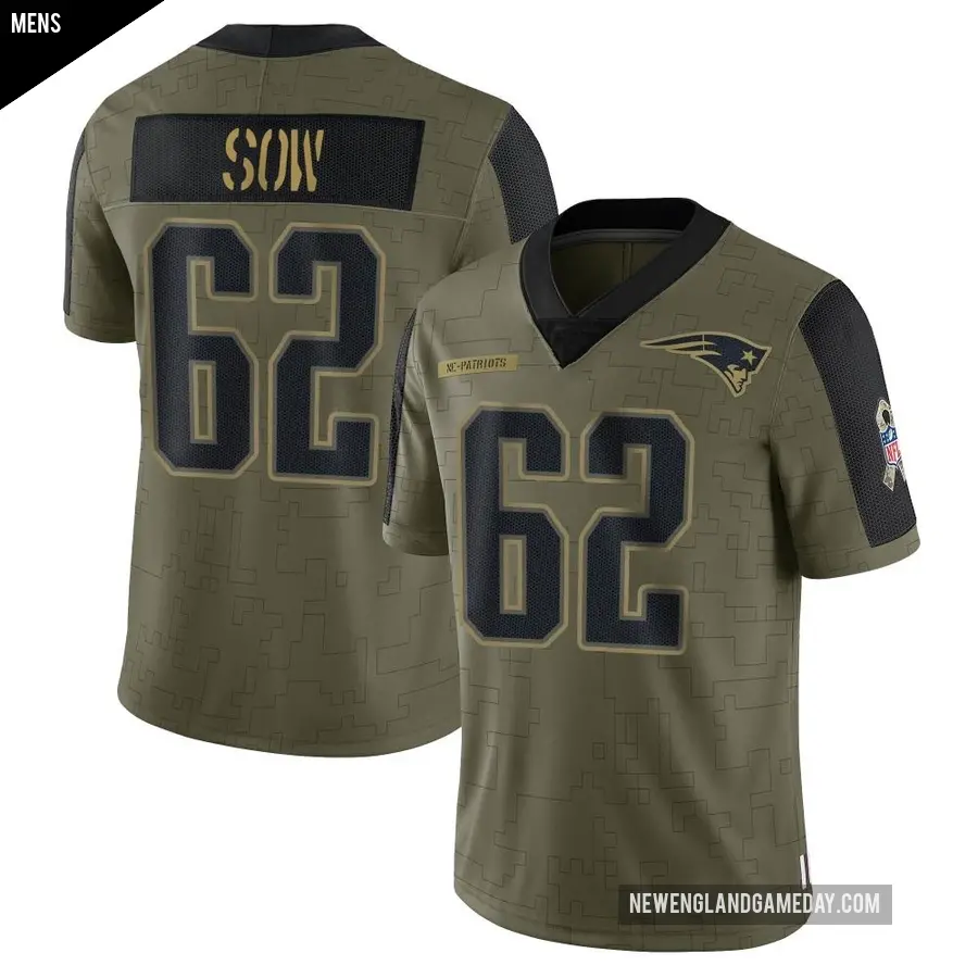 Men's New England Patriots ＃62 Sidy Sow Olive Limited 2021 Salute To Service Jersey