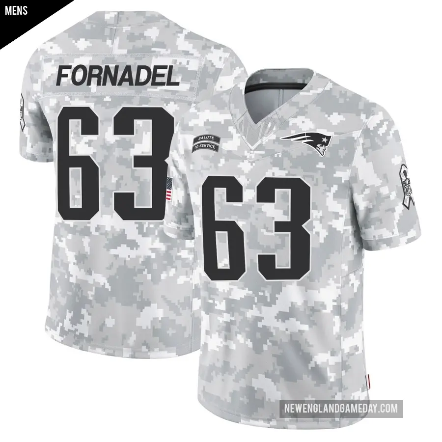Men's New England Patriots ＃63 Liam Fornadel Arctic Camo Limited 2024 Salute to Service Jersey