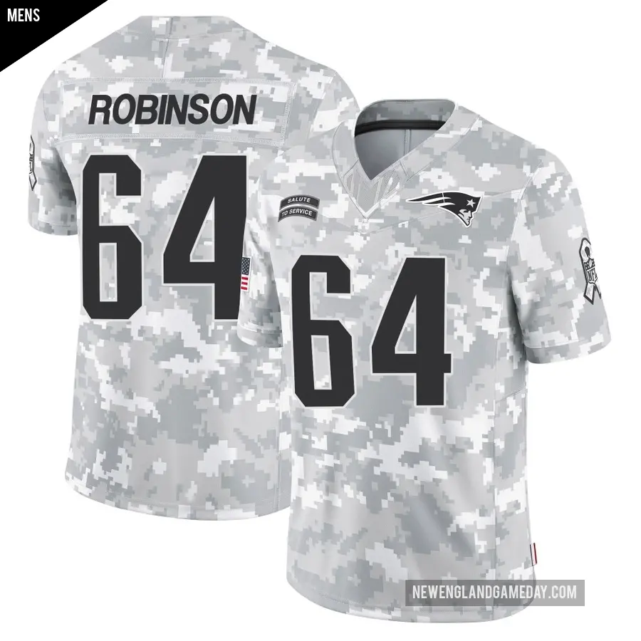Men's New England Patriots ＃64 Layden Robinson Arctic Camo Limited 2024 Salute to Service Jersey