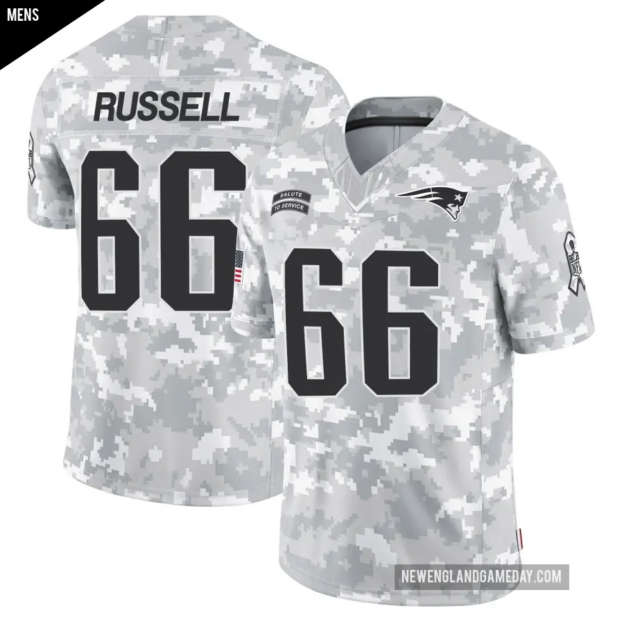 Men's New England Patriots ＃66 Jotham Russell Arctic Camo Limited 2024 Salute to Service Jersey