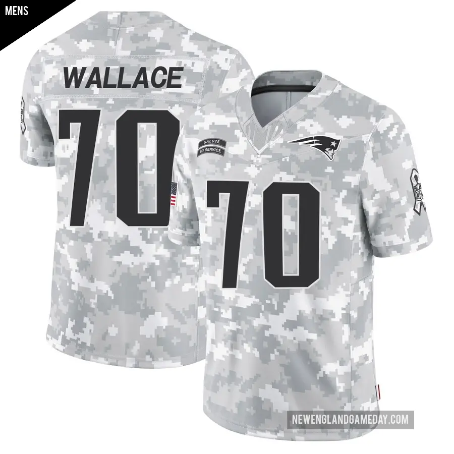 Men's New England Patriots ＃70 Caedan Wallace Arctic Camo Limited 2024 Salute to Service Jersey