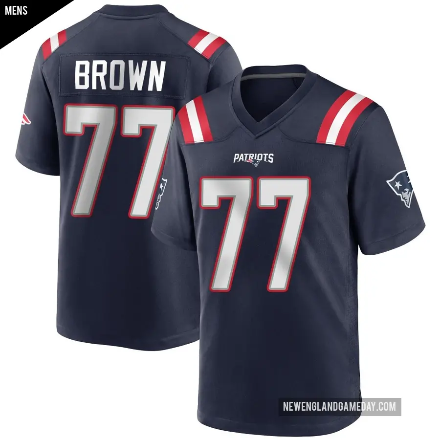 Men's New England Patriots ＃77 Ben Brown Navy Blue Game Team Color Jersey