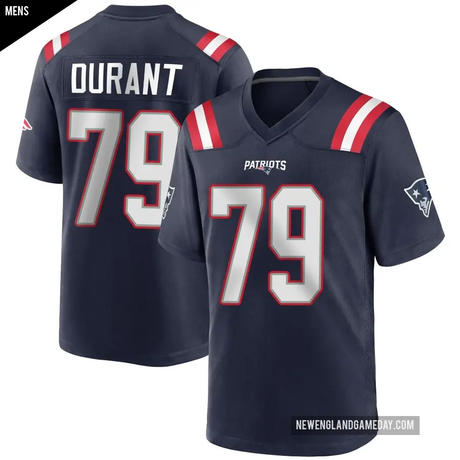 Men's New England Patriots ＃79 Yasir Durant Navy Blue Game Team Color Jersey