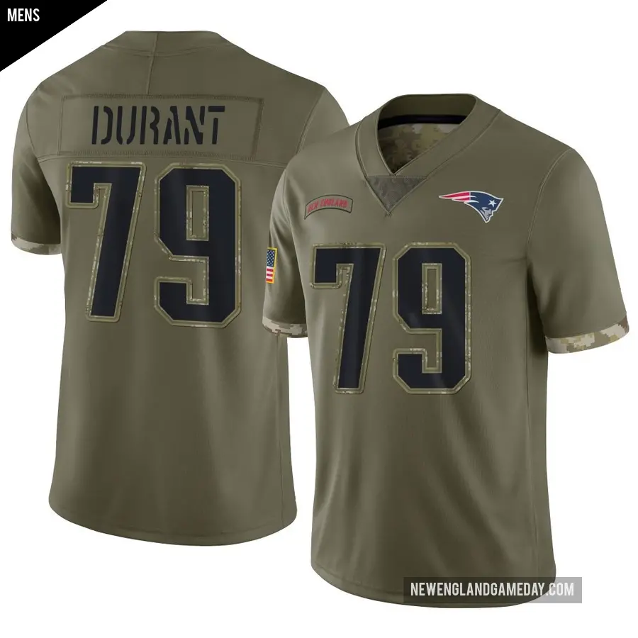 Men's New England Patriots ＃79 Yasir Durant Olive Limited 2022 Salute To Service Jersey