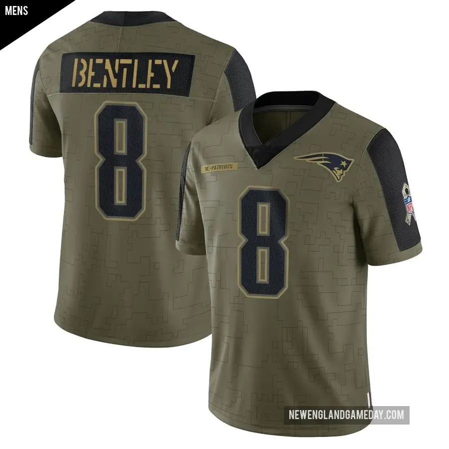 Men's New England Patriots ＃8 Ja'Whaun Bentley Olive Limited 2021 Salute To Service Jersey