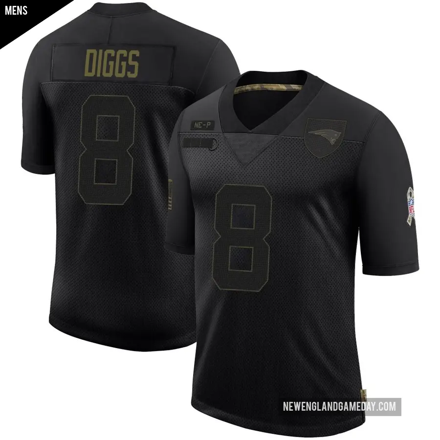 Men's New England Patriots ＃8 Stefon Diggs Black Limited 2020 Salute To Service Jersey