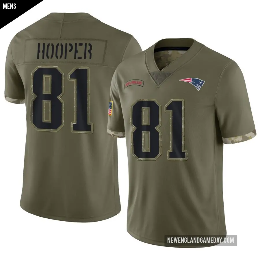 Men's New England Patriots ＃81 Austin Hooper Olive Limited 2022 Salute To Service Jersey