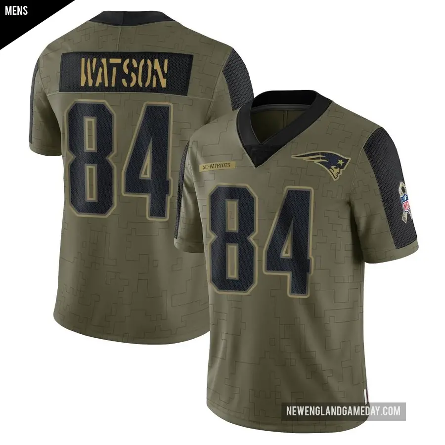 Men's New England Patriots ＃84 Benjamin Watson Olive Limited 2021 Salute To Service Jersey
