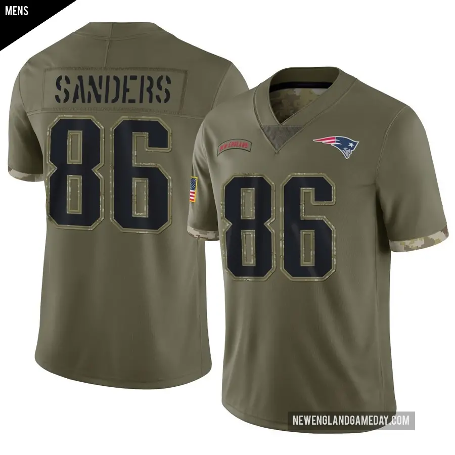 Men's New England Patriots ＃86 Braylon Sanders Olive Limited 2022 Salute To Service Jersey