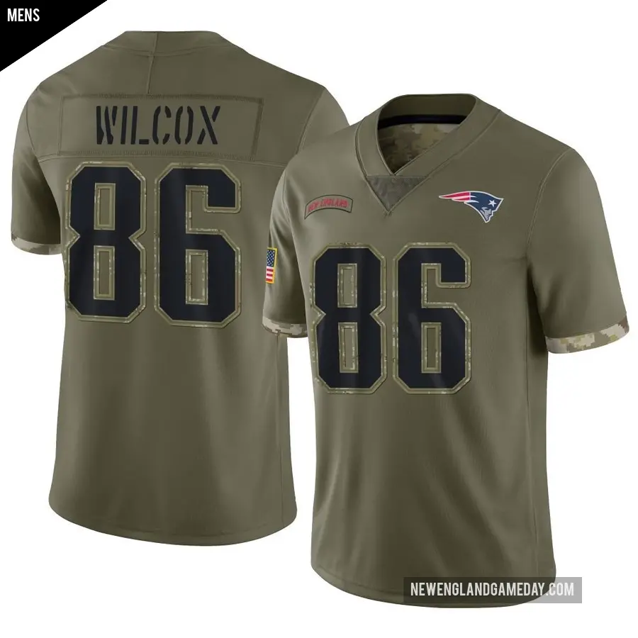 Men's New England Patriots ＃86 Mitchell Wilcox Olive Limited 2022 Salute To Service Jersey