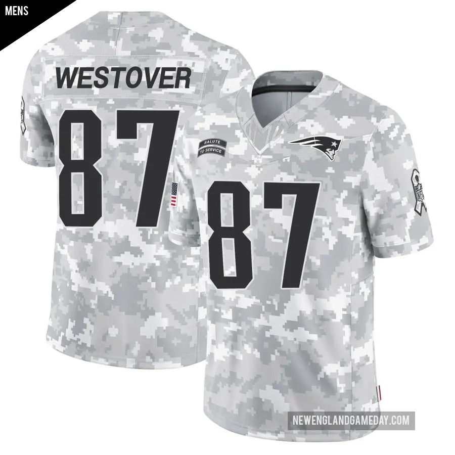 Men's New England Patriots ＃87 Jack Westover Arctic Camo Limited 2024 Salute to Service Jersey