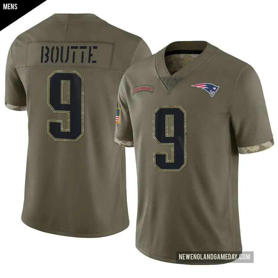 Men's New England Patriots ＃9 Kayshon Boutte Olive Limited 2022 Salute To Service Jersey
