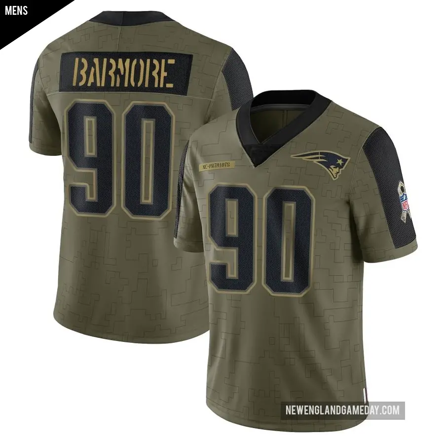 Men's New England Patriots ＃90 Christian Barmore Olive Limited 2021 Salute To Service Jersey