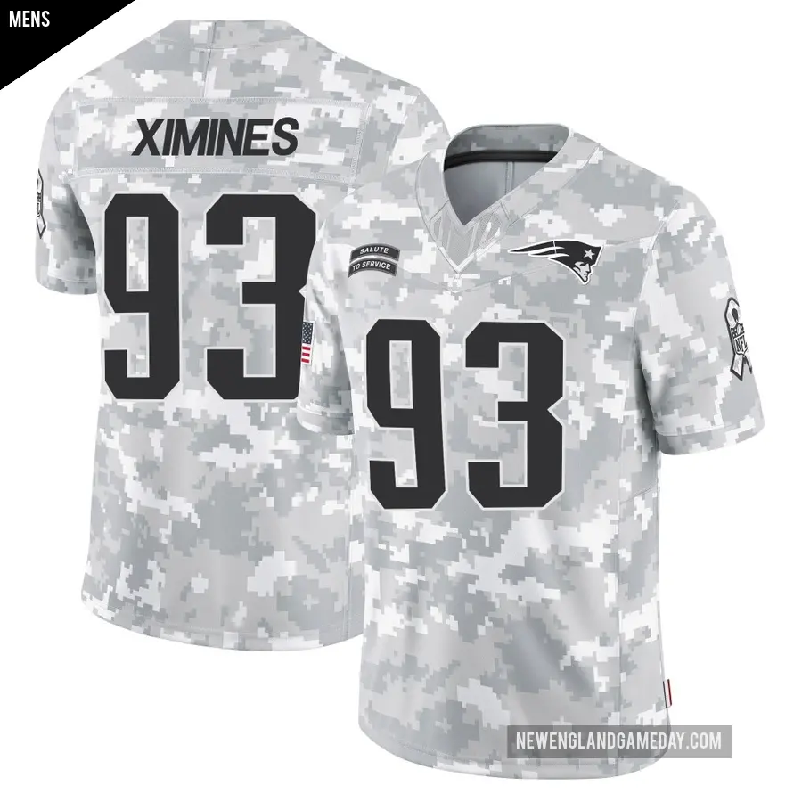 Men's New England Patriots ＃93 Oshane Ximines Arctic Camo Limited 2024 Salute to Service Jersey