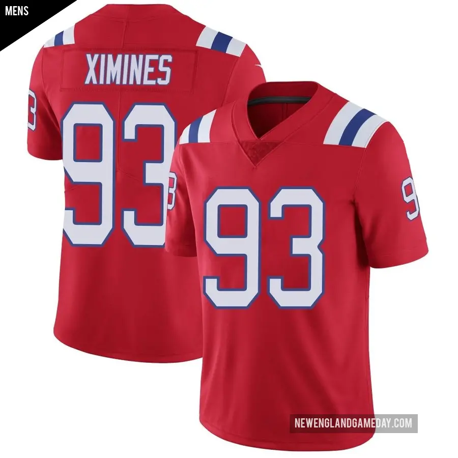 Men's New England Patriots ＃93 Oshane Ximines Red Limited Vapor Untouchable Alternate Jersey