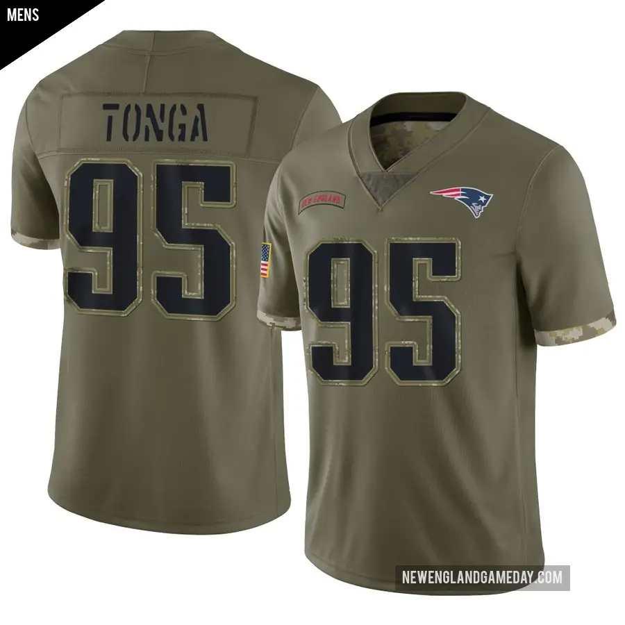 Men's New England Patriots ＃95 Khyiris Tonga Olive Limited 2022 Salute To Service Jersey