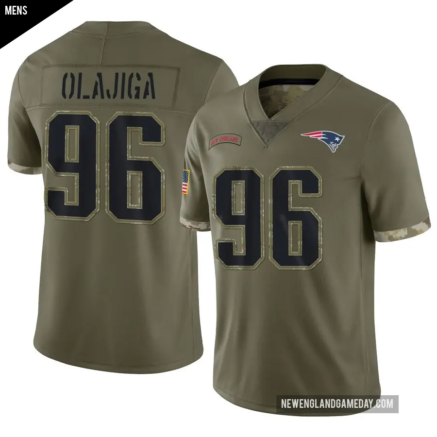 Men's New England Patriots ＃96 David Olajiga Olive Limited 2022 Salute To Service Jersey