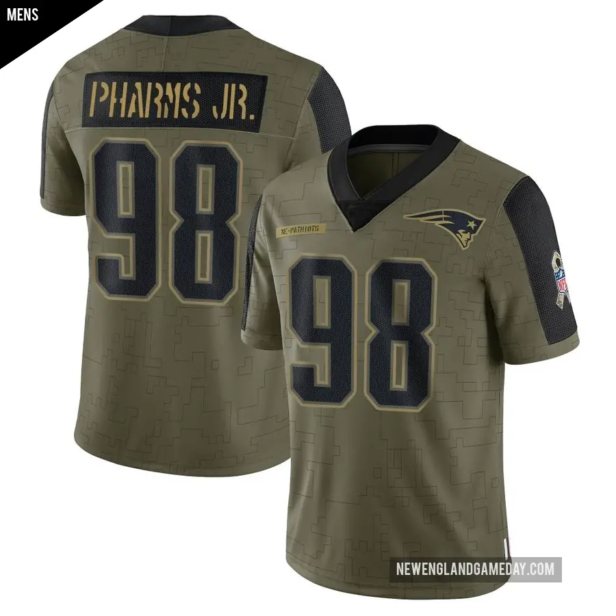 Men's New England Patriots ＃98 Jeremiah Pharms Jr. Olive Limited 2021 Salute To Service Jersey