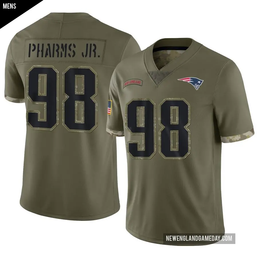Men's New England Patriots ＃98 Jeremiah Pharms Jr. Olive Limited 2022 Salute To Service Jersey