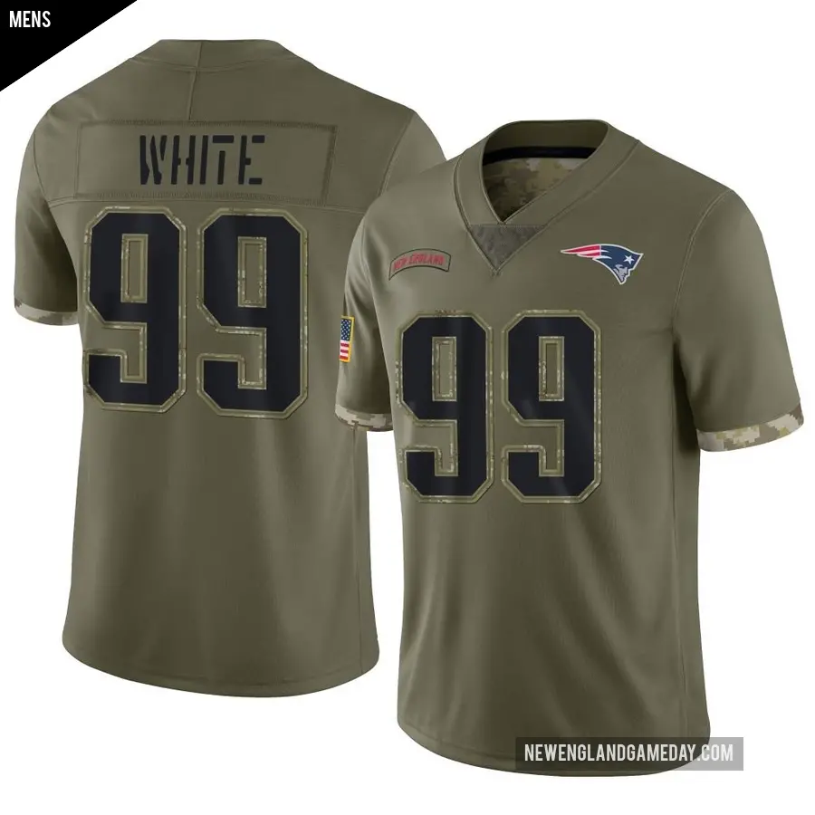 Men's New England Patriots ＃99 Keion White Olive Limited 2022 Salute To Service Jersey