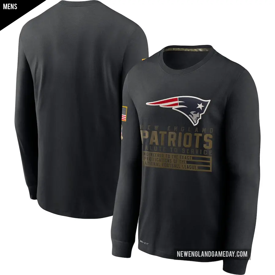 Men's New England Patriots Black 2020 Salute to Service Sideline Performance Long Sleeve T-Shirt
