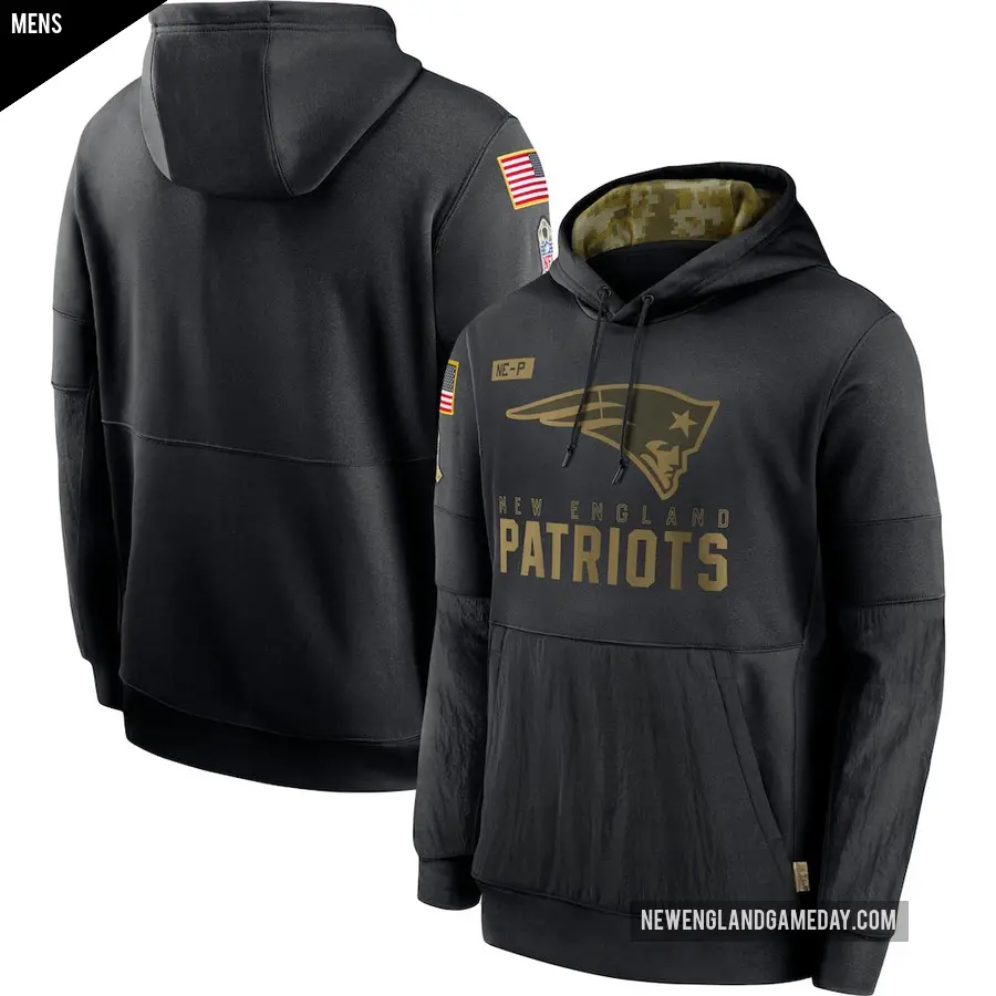 Men's New England Patriots Black 2020 Salute to Service Sideline Performance Pullover Hoodie