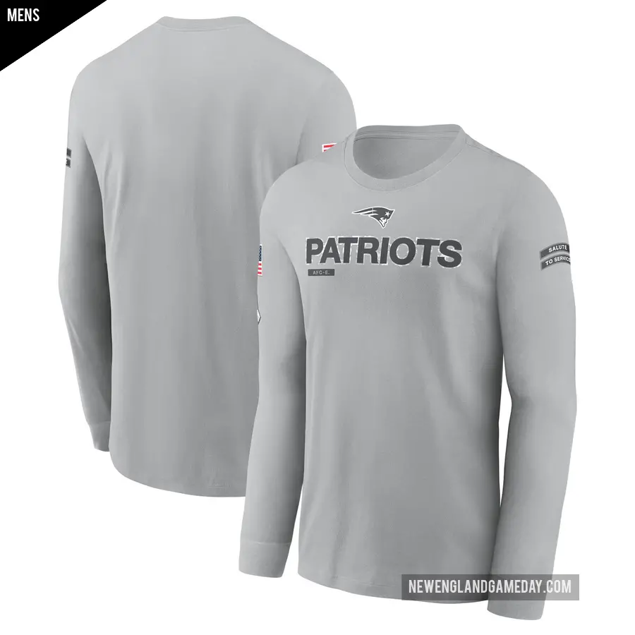 Men's New England Patriots Gray 2024 Salute To Service Long Sleeve T-Shirt