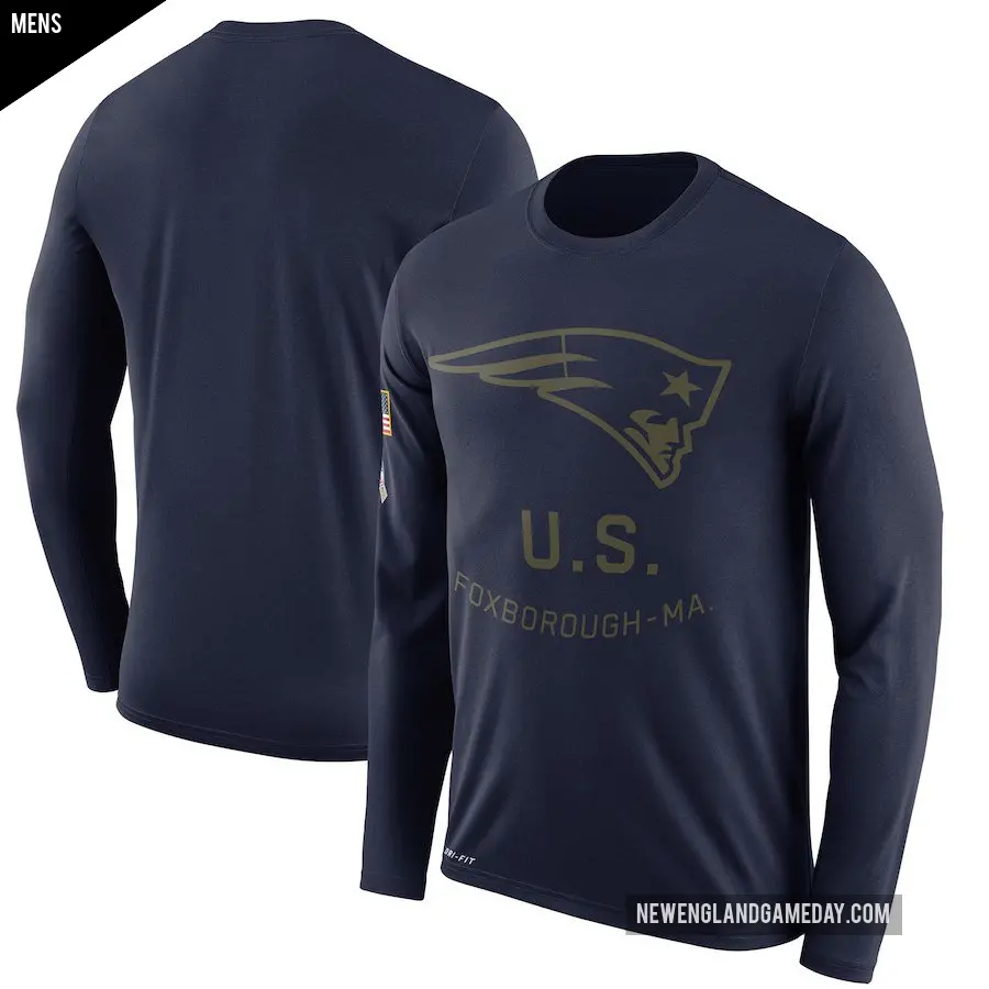 Men's New England Patriots Navy Legend 2018 Salute to Service Sideline Performance Long Sleeve T-Shirt