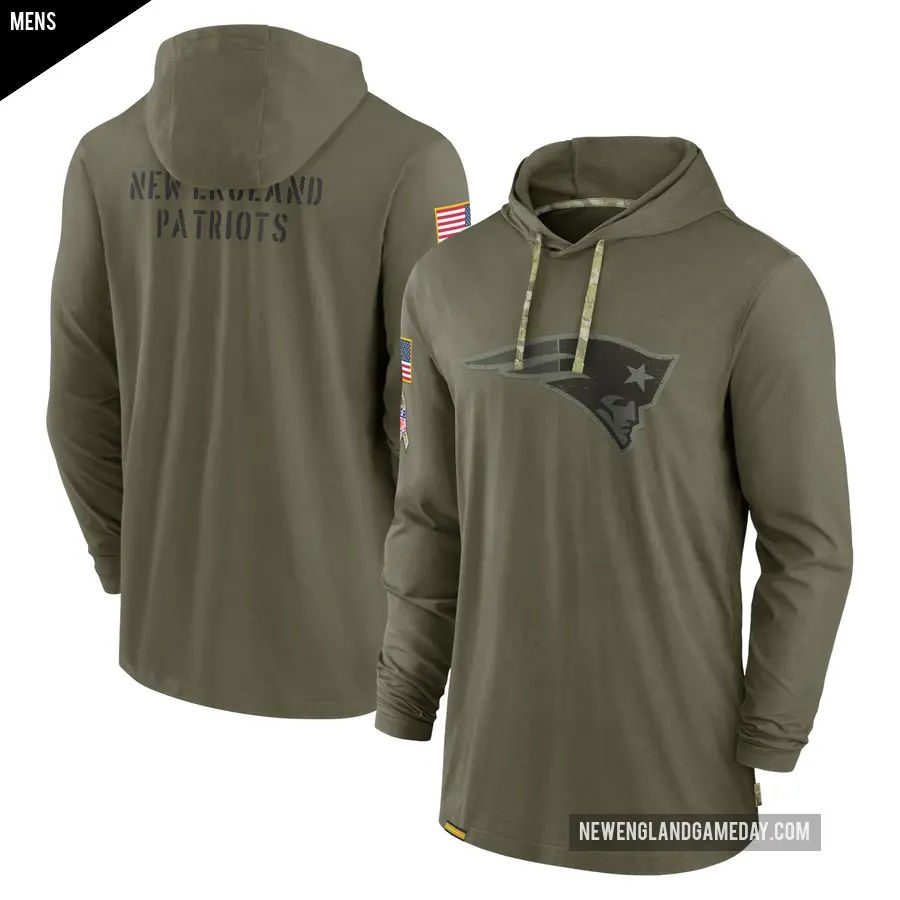 Men's New England Patriots Olive 2022 Salute to Service Tonal Pullover Hoodie