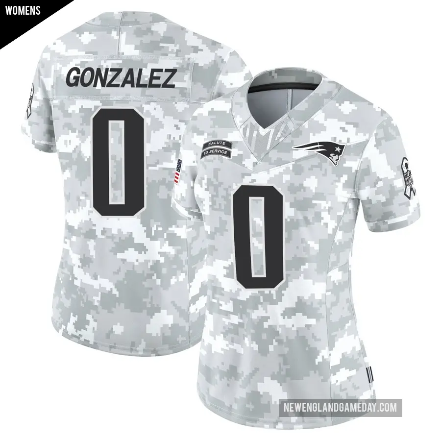 Women's New England Patriots ＃0 Christian Gonzalez Arctic Camo Limited 2024 Salute to Service Jersey