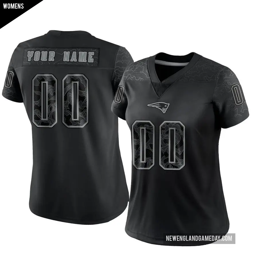 Women's New England Patriots ＃00 Custom Black Limited Reflective Jersey