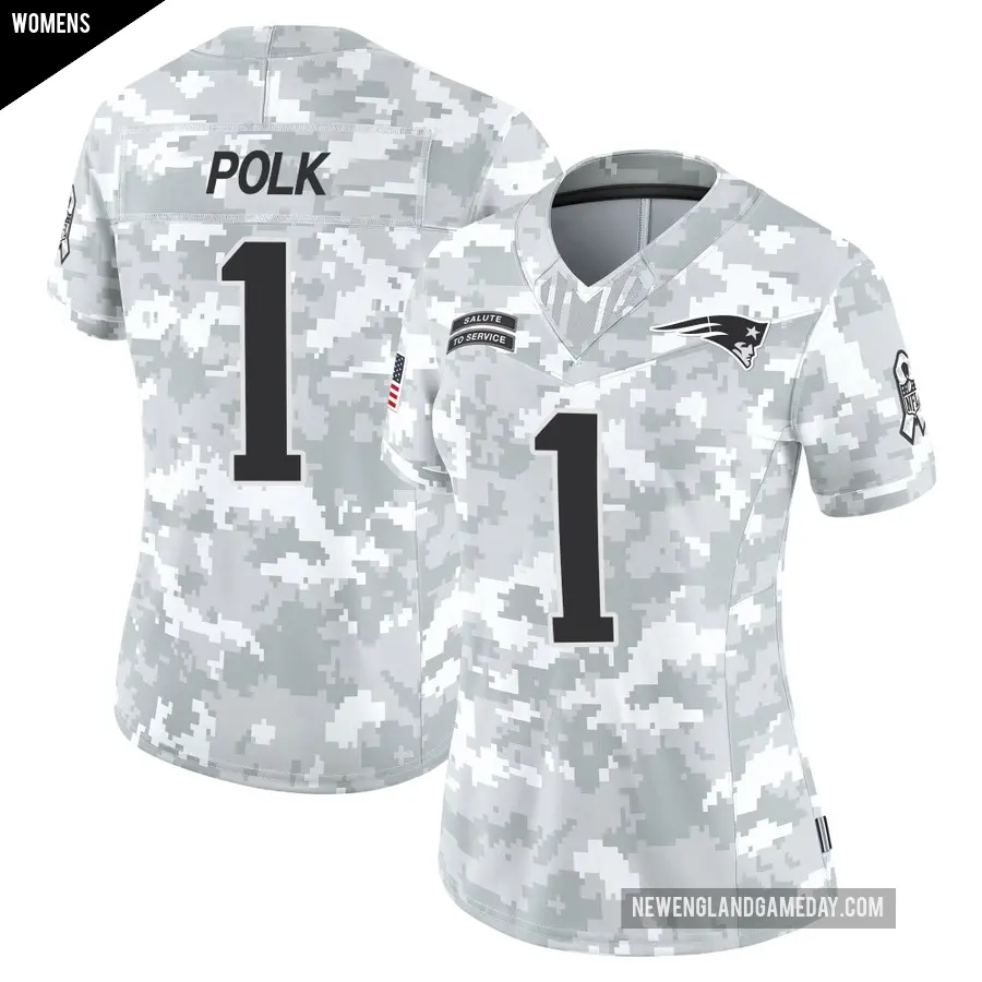 Women's New England Patriots ＃1 Ja'Lynn Polk Arctic Camo Limited 2024 Salute to Service Jersey