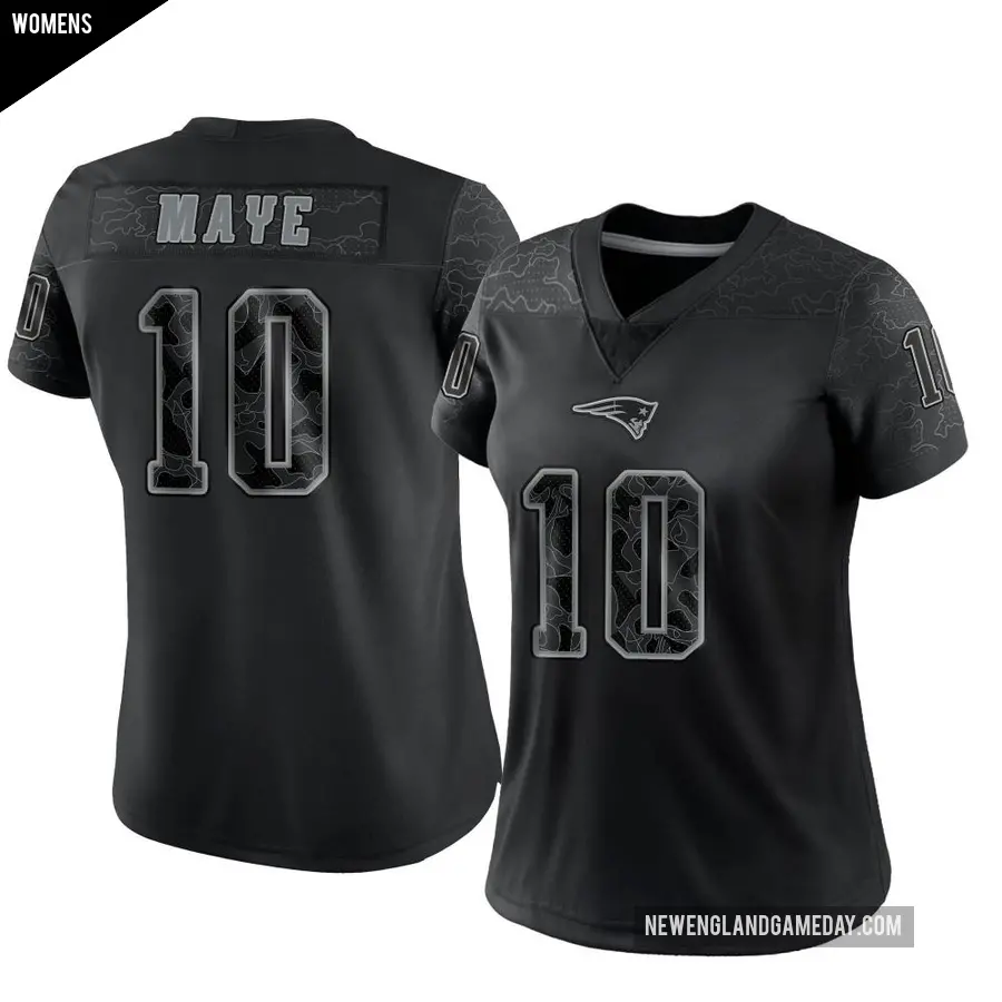 Women's New England Patriots ＃10 Drake Maye Black Limited Reflective Jersey