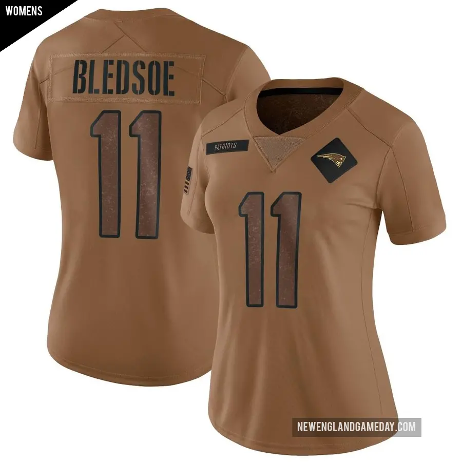Women's New England Patriots ＃11 Drew Bledsoe Brown Limited 2023 Salute To Service Jersey