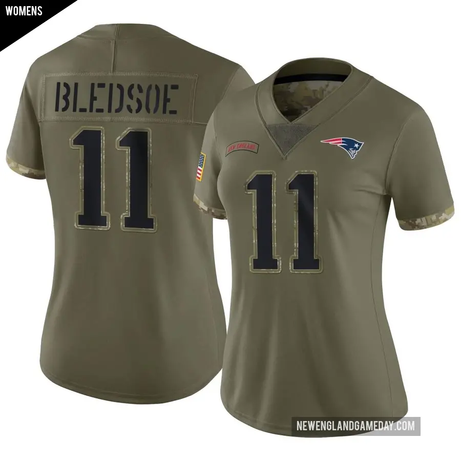 Women's New England Patriots ＃11 Drew Bledsoe Olive Limited 2022 Salute To Service Jersey