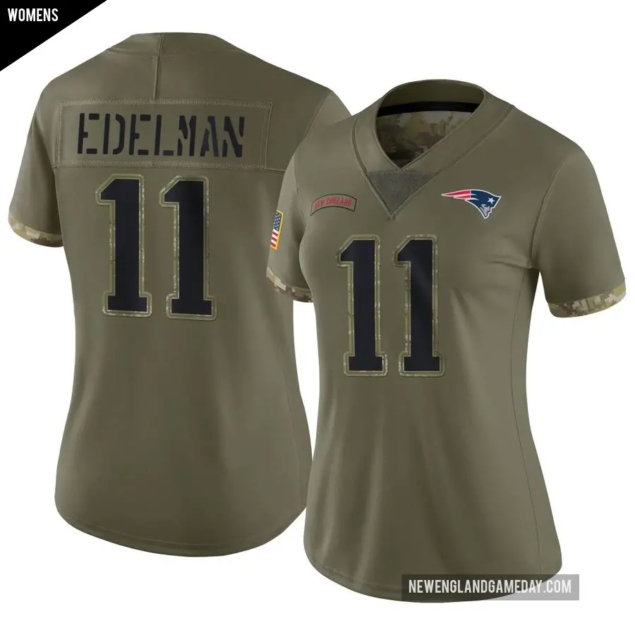 Women's New England Patriots ＃11 Julian Edelman Olive Limited 2022 Salute To Service Jersey