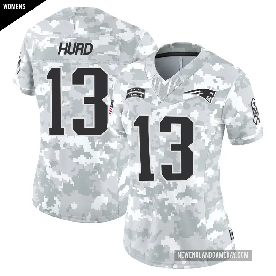 Women's New England Patriots ＃13 Jalen Hurd Arctic Camo Limited 2024 Salute to Service Jersey