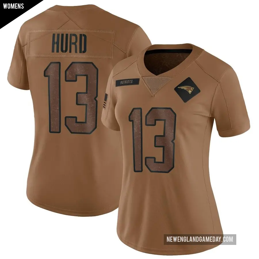 Women's New England Patriots ＃13 Jalen Hurd Brown Limited 2023 Salute To Service Jersey