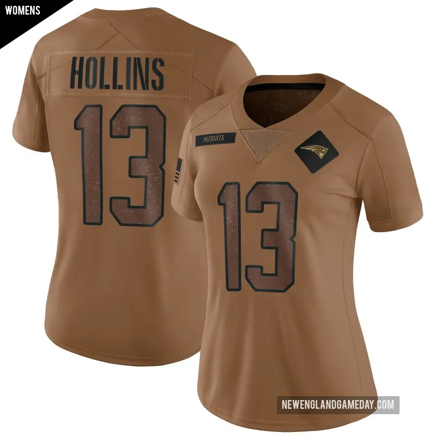 Women's New England Patriots ＃13 Mack Hollins Brown Limited 2023 Salute To Service Jersey
