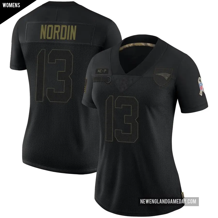 Women's New England Patriots ＃13 Quinn Nordin Black Limited 2020 Salute To Service Jersey