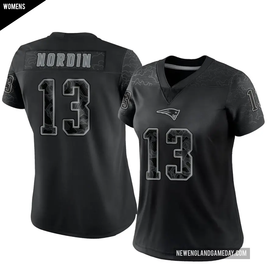 Women's New England Patriots ＃13 Quinn Nordin Black Limited Reflective Jersey